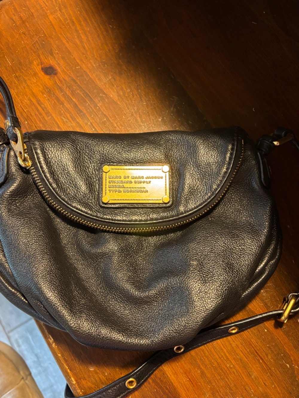 Marc By Marc Jacobs Black Leather Crossbody with Gold Tone Plaque
